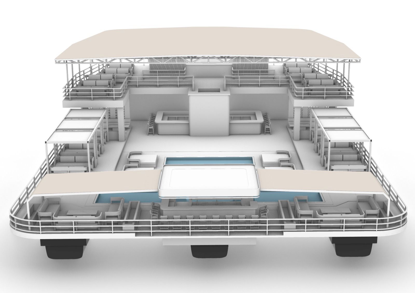 Reef 110ft Compact rear rendering showing deck arrangement
