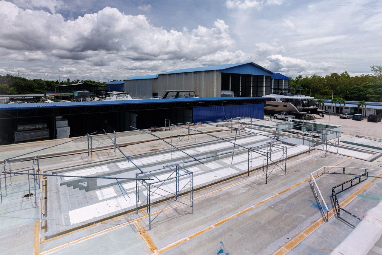 Wide view across the Reef Ocean Club deck structure at the shipyard